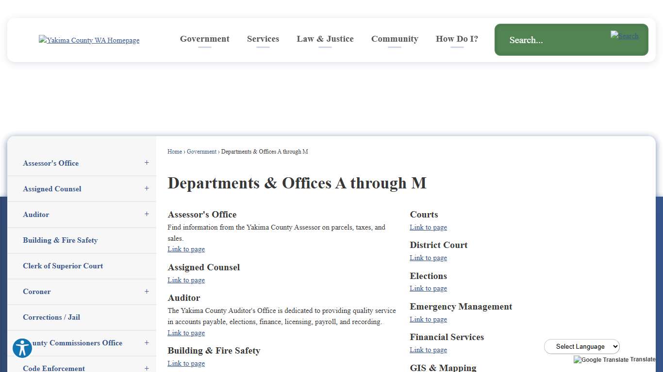 Departments & Offices A through M Yakima County, WA