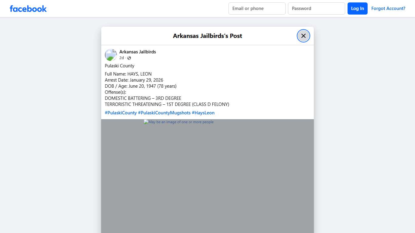 Pulaski County Full Name: HAYS, LEON... - Arkansas Jailbirds Facebook